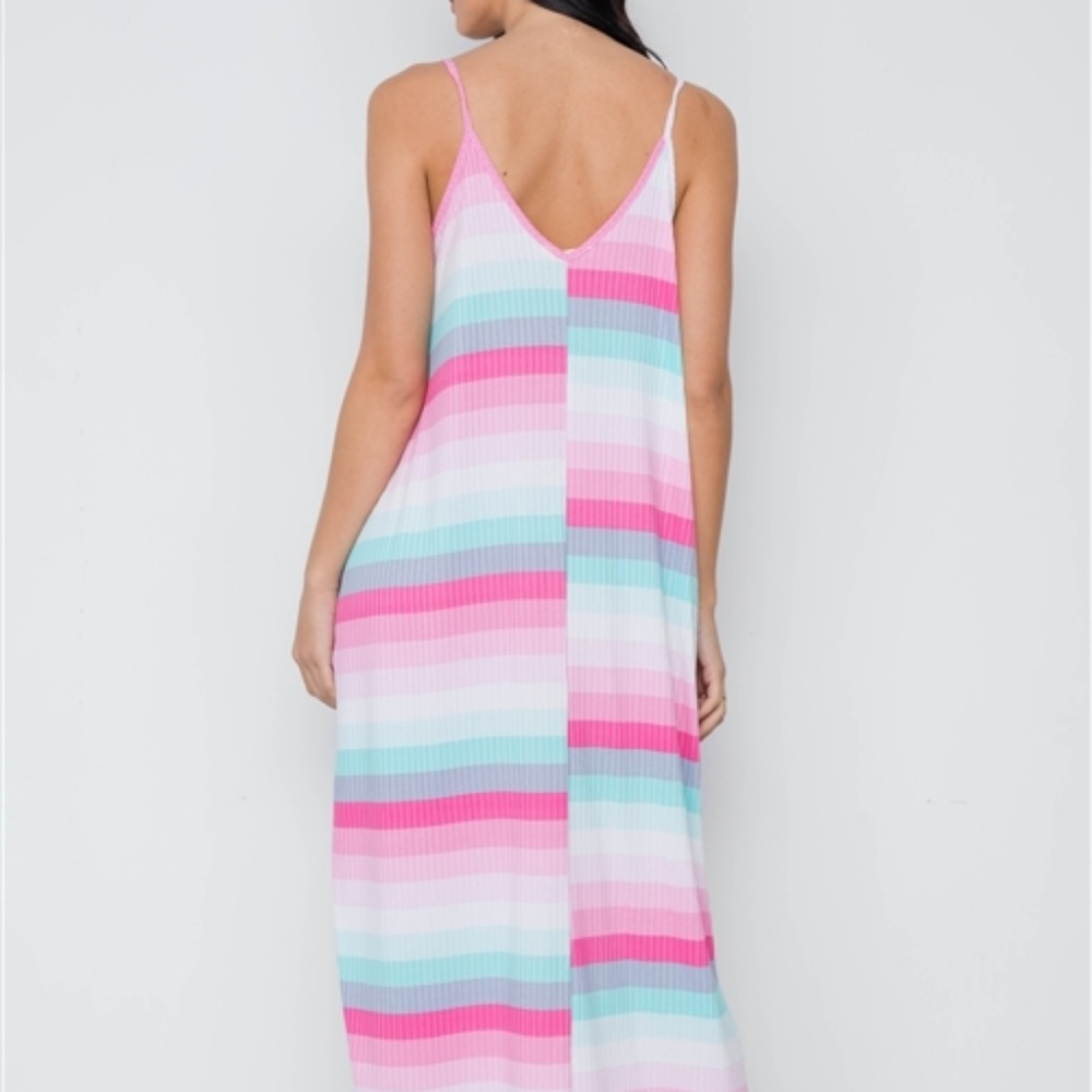 CANDY SHOP STRIPED POCKETED PINK & BLUE MAXI DRESS - Picture 2 of 7